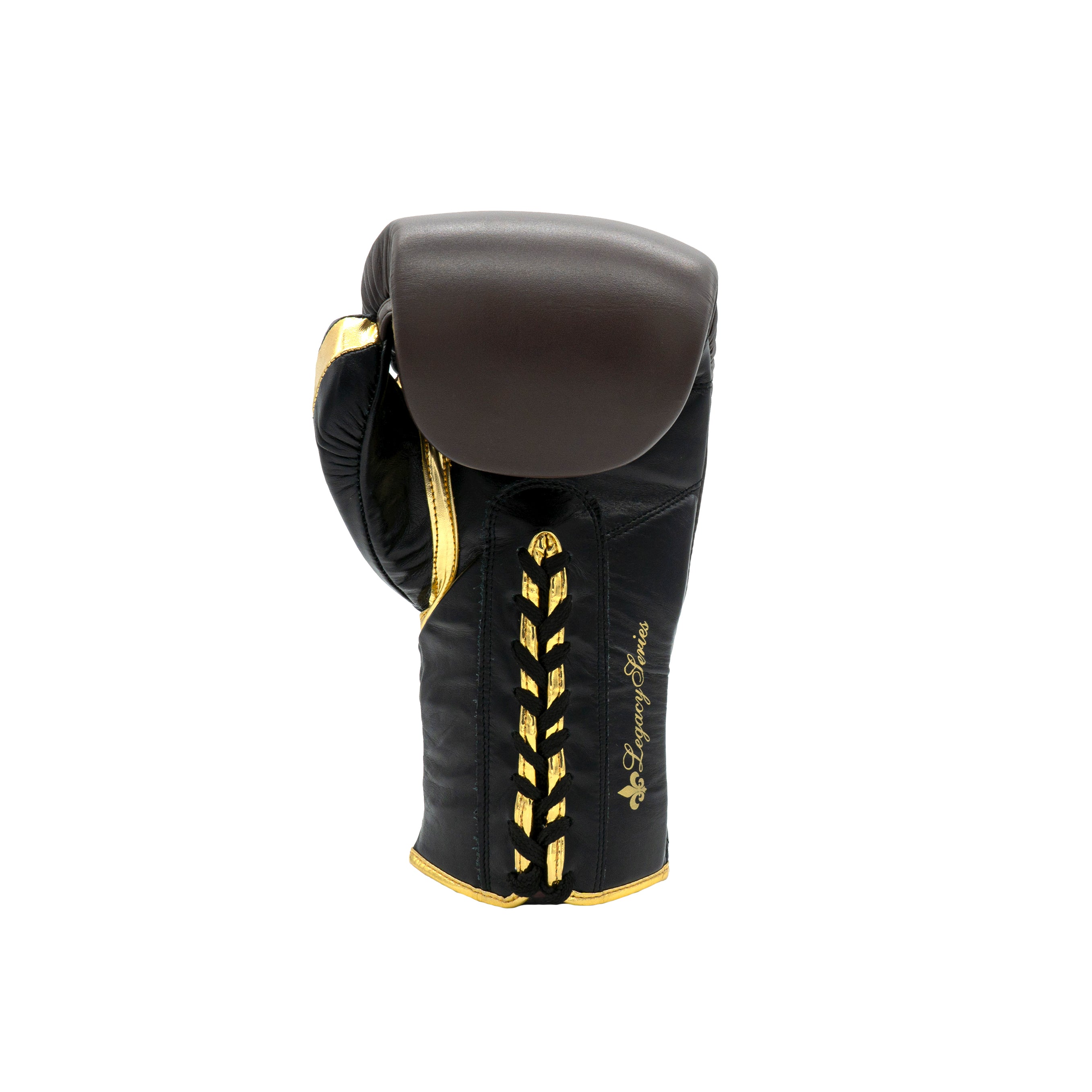 Ringside Boxing Legacy Series Lace Boxing Gloves in brown on white background reverse angle