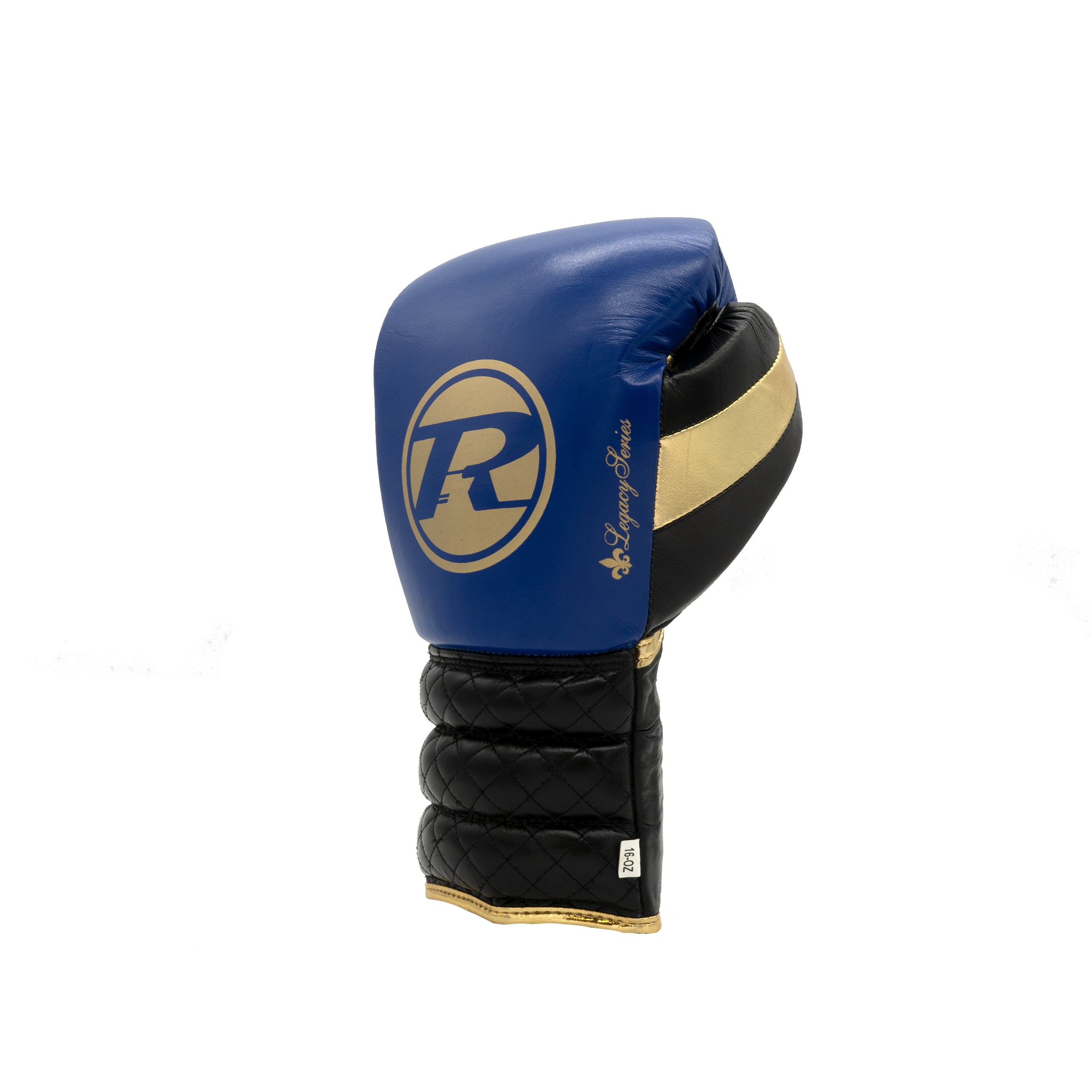 Ringside Boxing Legacy Series Lace Boxing Gloves in blue on white background side angle